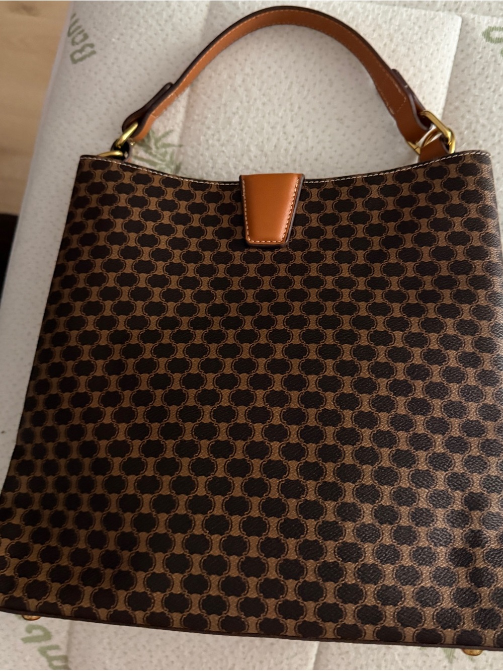 Brown Patterned Tote with Tan Handle
